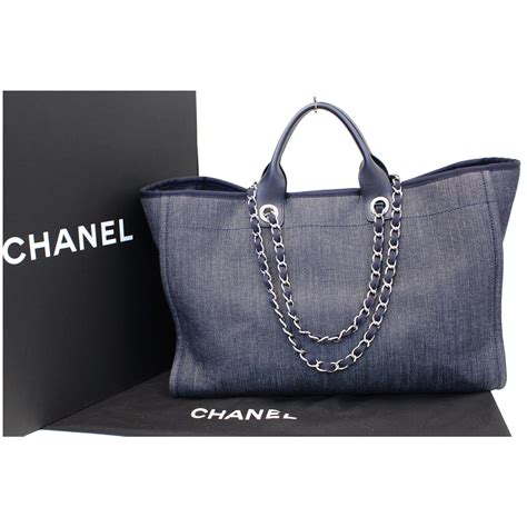 chanel sac shopping cuir|Chanel denim shopping bags.